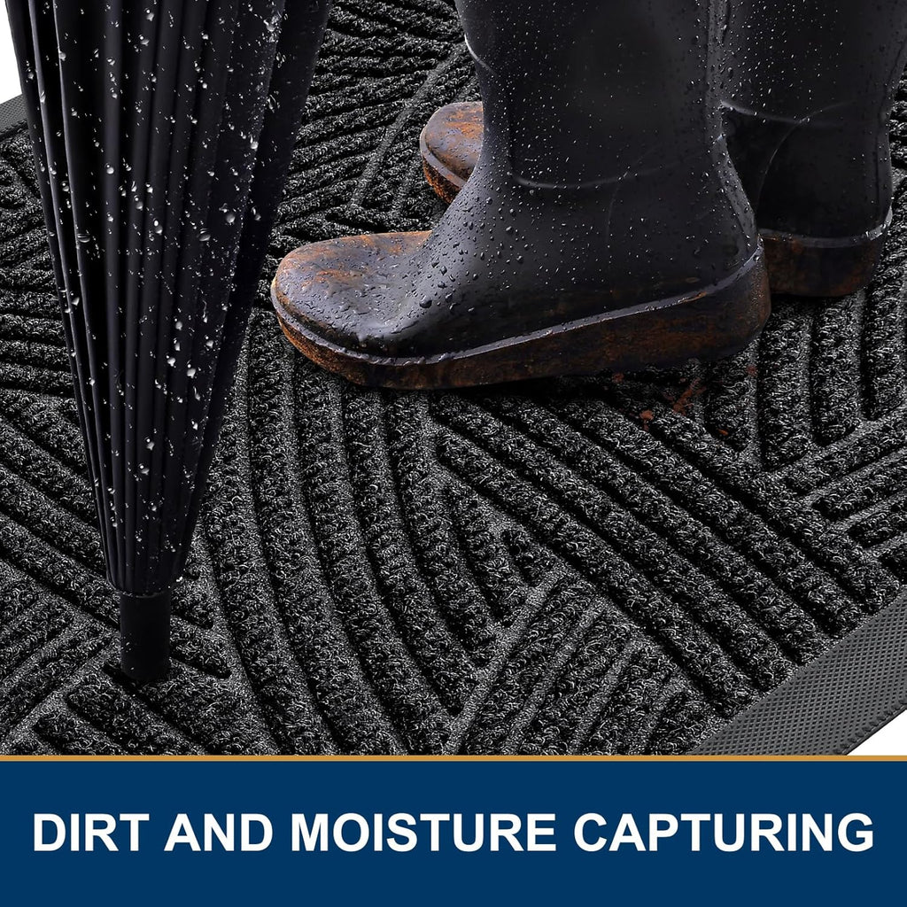 Smiry Heavy-Duty Rubber Doormat - Traps Dirt & Moisture | Easy Clean, Low Profile, 35x23 Inches, Black