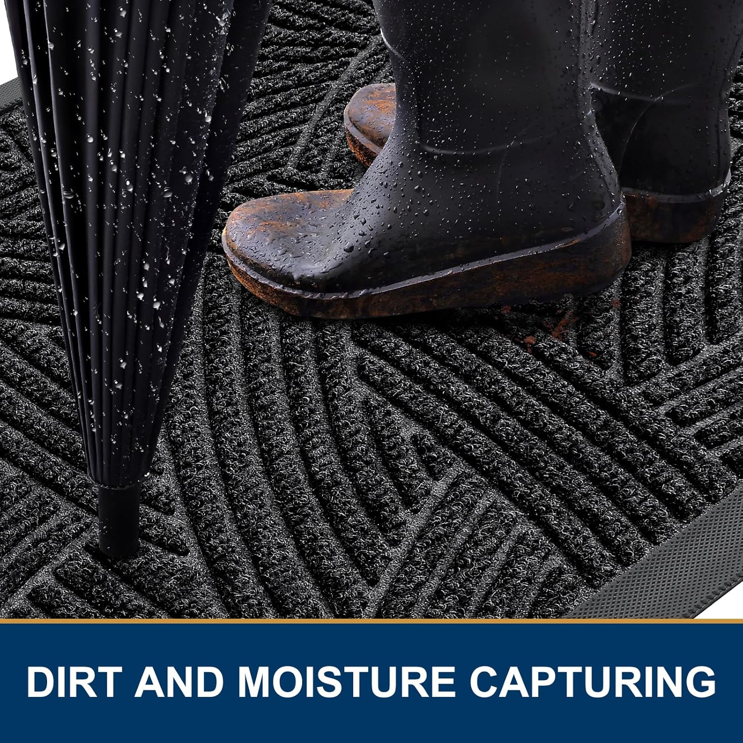 Smiry Heavy-Duty Rubber Doormat - Traps Dirt & Moisture | Easy Clean, Low Profile, 35x23 Inches, Black