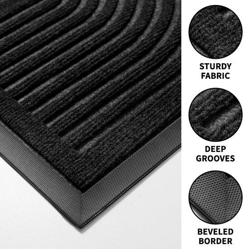 RORA Front Door Mat Outside Indoor Entrance, Heavy Duty Non Slip Welcome Doormat, Natural Rubber Floor Mat for Entryway, Patio, Garage, Porch, 29.5"x17", Black