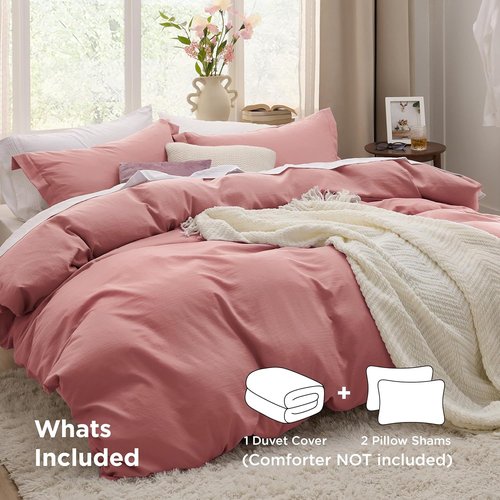 Bedsure Pink Clay Duvet Cover Set - Extra Soft 3-Piece Bedding Set, Full Size 80x90 Inches with Zipper Closure & 2 Pillow Shams