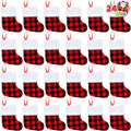 JOYIN 24 PCS Mini Christmas Stockings - Red Black Plaid Holiday Decor for Trees & Parties