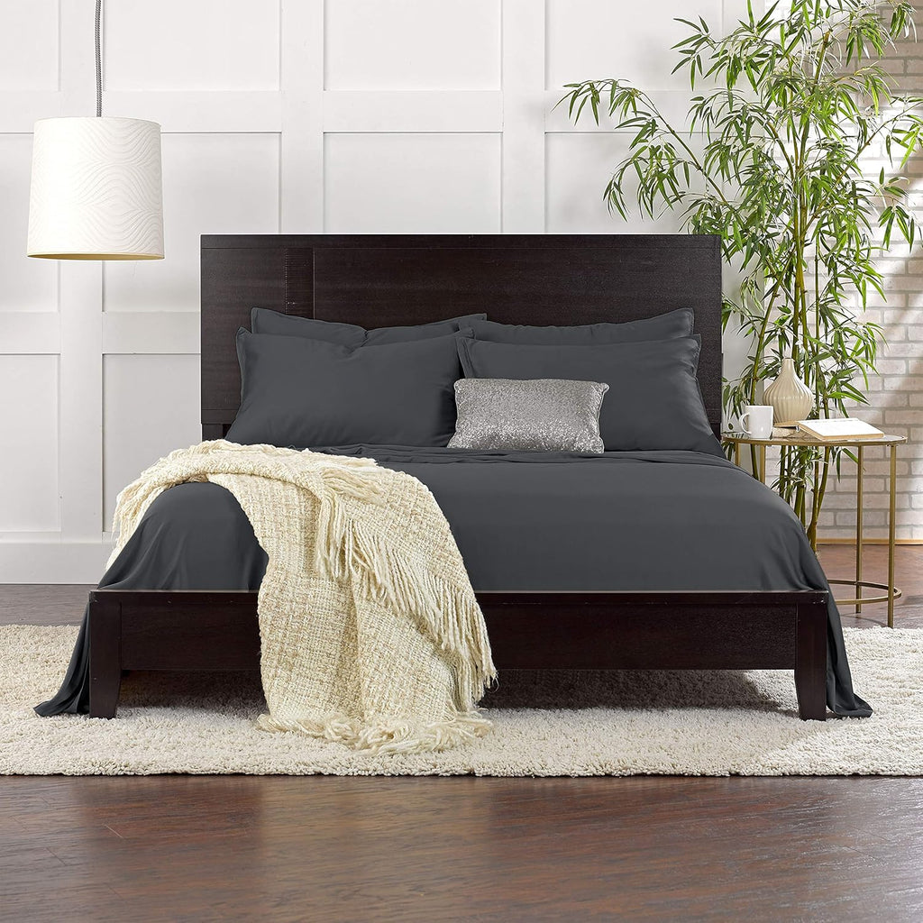 Pure Bamboo Split King Sheets - 100% Organic Viscose Bed Sheet Set, Soft & Cooling, Charcoal
