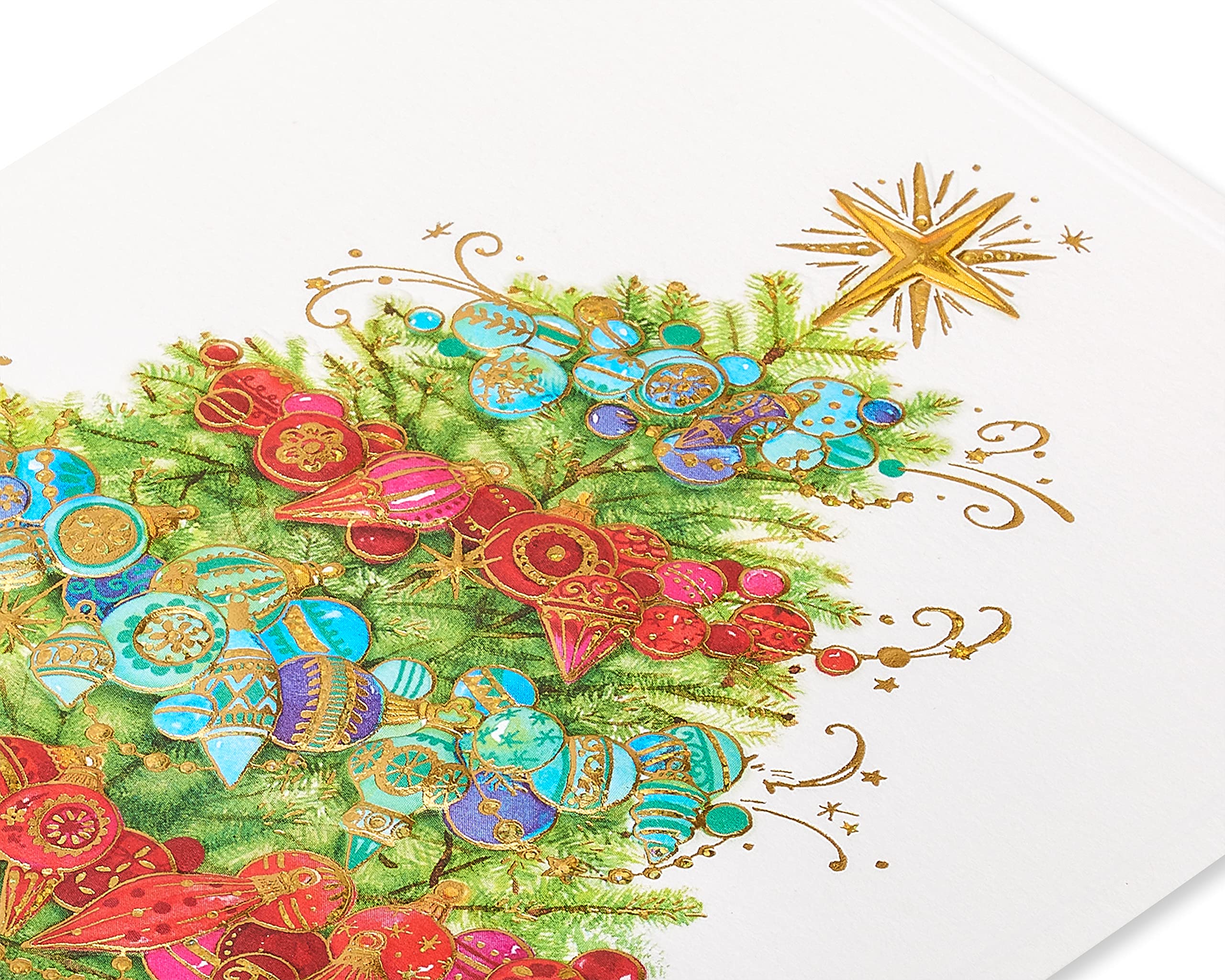 Papyrus Boxed Christmas Cards with Envelopes, Peace and Happiness, Glitter-Free Christmas Tree (12-Count)