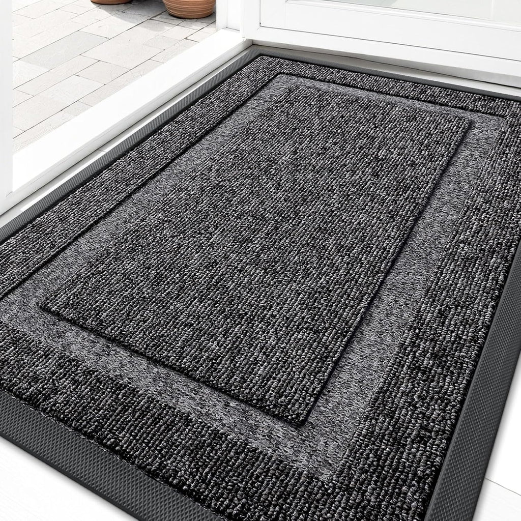 OLANLY Indoor Outdoor Front Door Mat - Waterproof All-Weather Doormat, Easy Clean, 35x23, Black & White