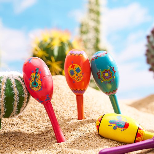 JOYIN 24 Pcs Cinco De Mayo Mini Wooden Maracas Musical Party Favors for Birthday Party Favors, Mexican Fiesta Decorations, Luau Photo Props, Carnivals Event, Taco Tuesday