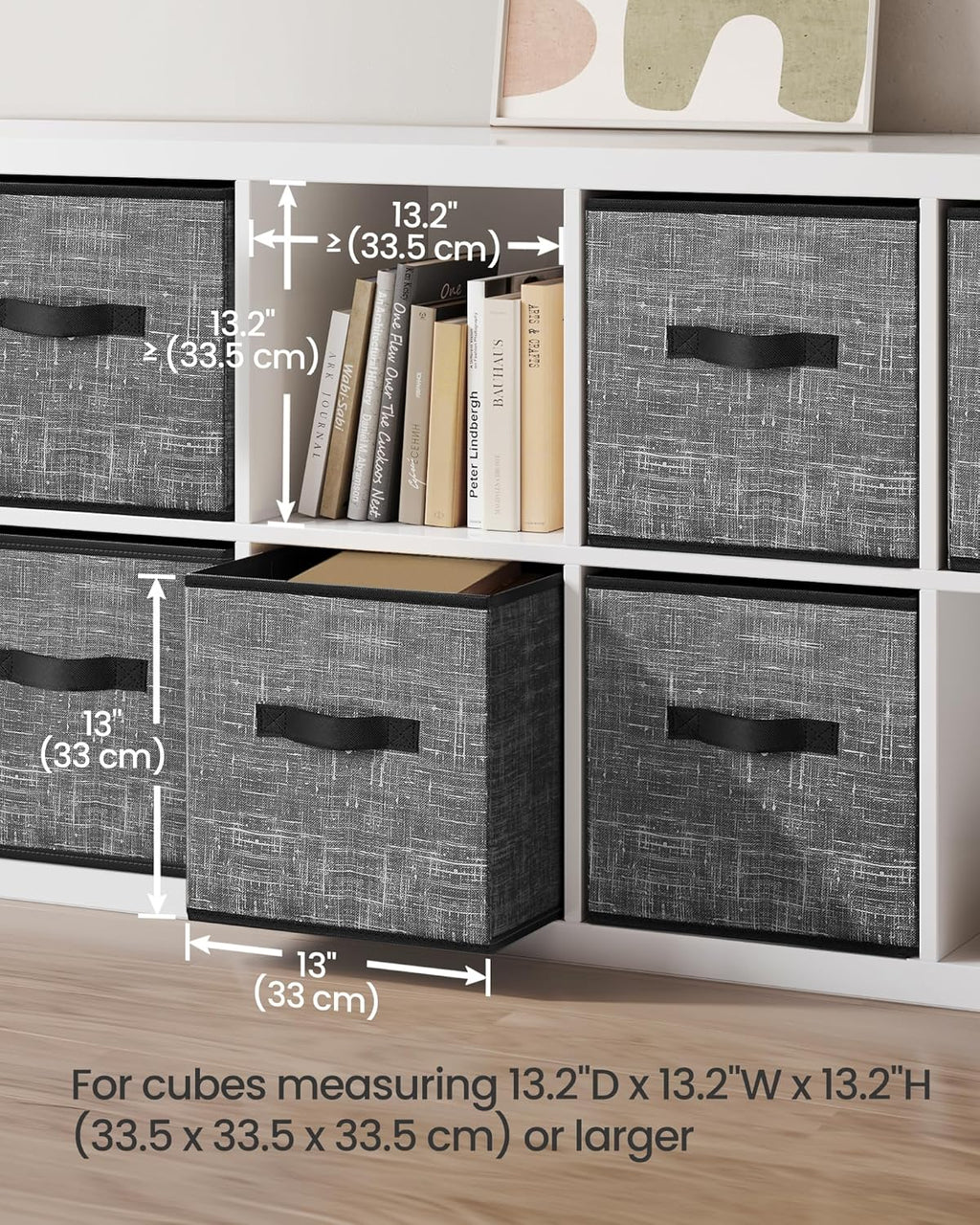 SONGMICS Storage Cubes - 13-Inch Non-Woven Fabric Bins, Set of 6 | Foldable Closet Organizers in Classic Black