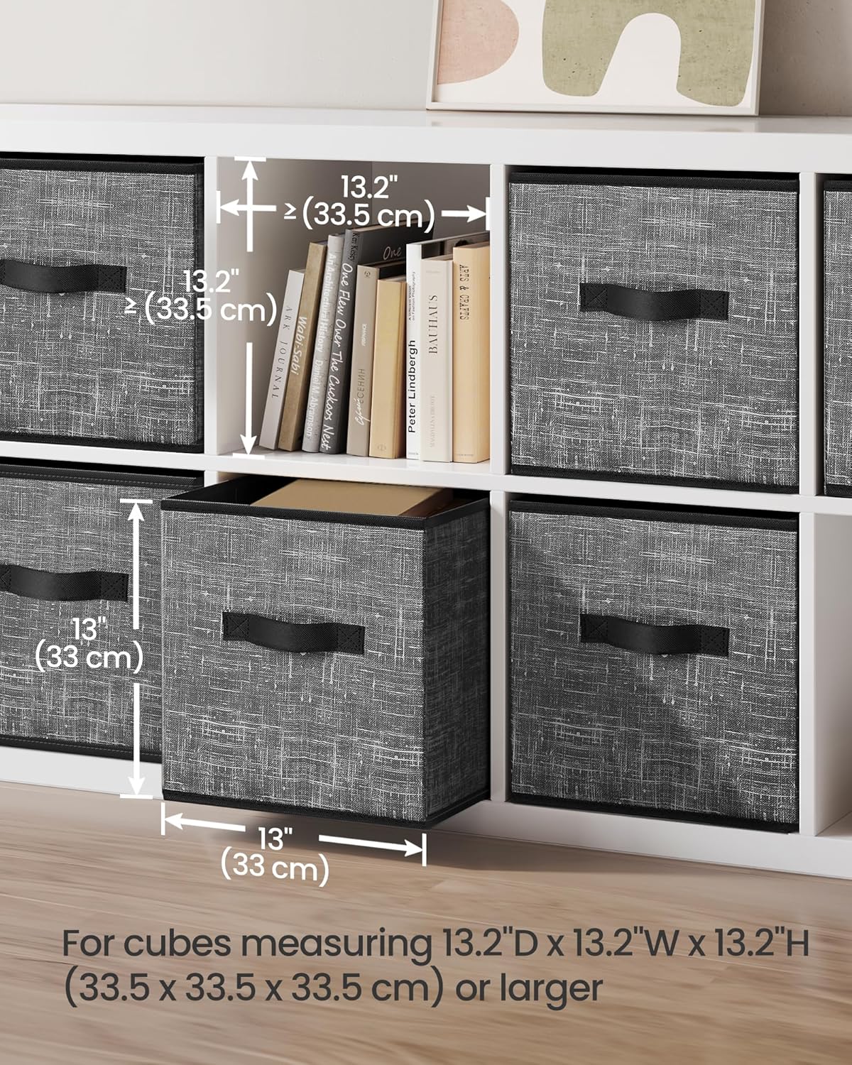 SONGMICS Storage Cubes - 13-Inch Non-Woven Fabric Bins, Set of 6 | Foldable Closet Organizers in Classic Black