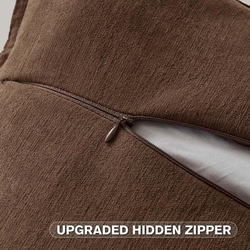 FUTEI Brown Chenille Throw Pillow Covers 18x18 Inch Set of 2,Edges Double-Stitched Cushion Cases,Modern Home Decor for Couch Living Room