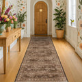 Hazo Haus Brown Boho Washable 3x12 Extra Long Hallway Runner Rug - Waterproof, Non-Slip & Stain Resistant