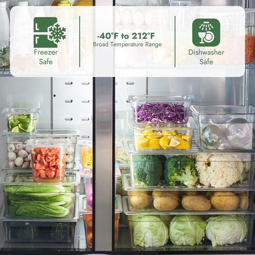 CURTA 6-Pack 1/6 Size 6" Deep NSF Polycarbonate Food Pans with Handled Lids & Drain Trays | Dishwasher & Freezer Safe Clear Container for Prep Tables, Buffet, Salad Bar, Commercial & Home Kitchen