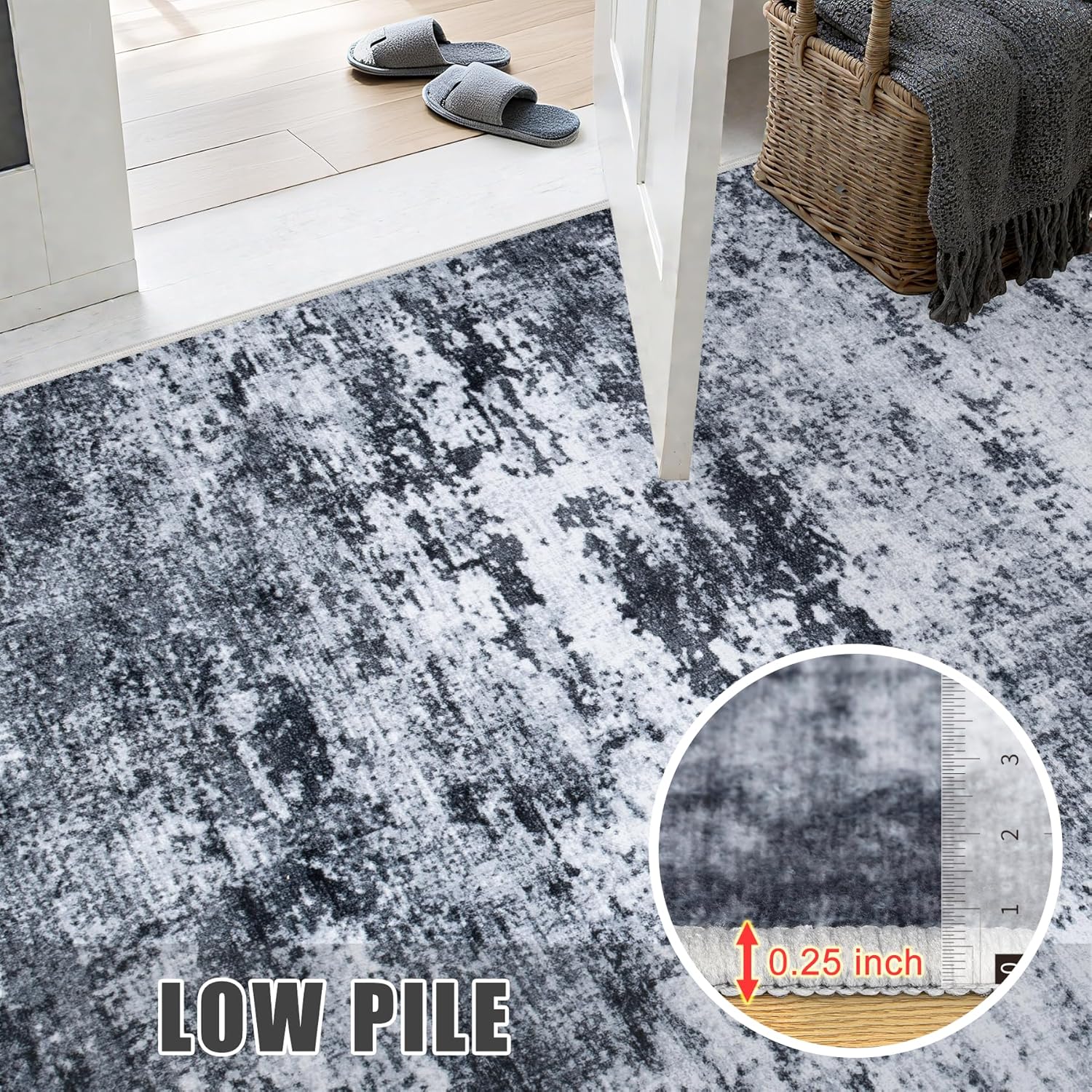 Skiennix 5x7 Area Rug - Washable Modern Abstract Design | Soft, Stain-Resistant Carpet for Living Room, Bedroom, Office - Black
