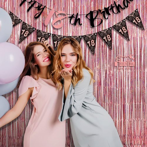 GREATRIL Rose Gold Tinsel Party Backdrop - Foil Fringe Curtain for Birthday Decorations | 1m x 2.5m, Set of 2