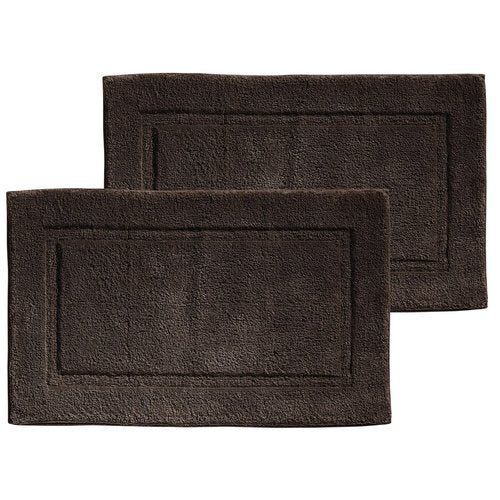 mDesign 100% Cotton Bath Mat - Soft Hotel-Style Rectangular Bathroom Floor Rug - Plush, Water Absorbent Cloth Bathmat for Outside Bathtub/Shower, Machine Washable Cotton Bath Rug - 2 Pack - Dark Brown