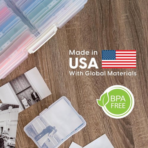 IRIS USA Photo Organizer Box - 4" x 6" Storage with Handle & 16 Inner Cases for Crafts - Clear