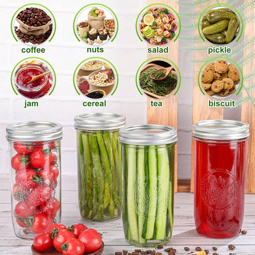Anwoi Mason Jars 24 oz Wide Mouth with Measurement Marks–12Pack Glass Canning Jars with Airtight Leakproof Lids & Bands, BPA-Free for Meal Prep, Fermentation, Pickling & Storage (clear 12pack 24oz)