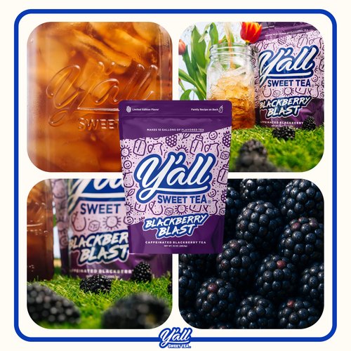 Y'all Sweet Tea Blackberry Blast Flavored Iced Tea Bags, 10 Gallons Pack | As Seen on Shark Tank | Caffeinated | Real Blackberry Flavor | Quick Brew Southern Ice Tea | One Gallon Size Brew