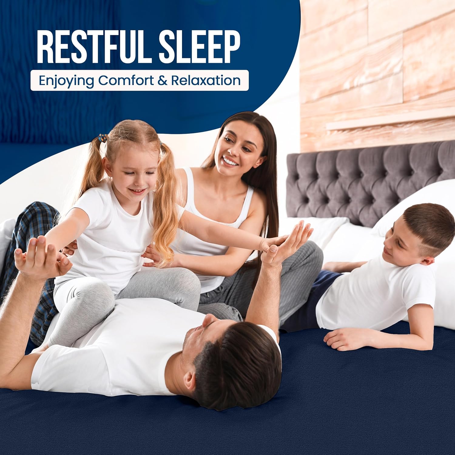 Utopia Bedding Twin Size Mattress Protector - Waterproof Terry Cover with Deep Pockets | Soft & Breathable Navy Blue