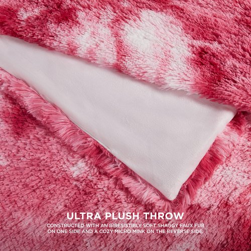 Juicy Couture Shaggy Faux Fur - Premium Throw Blanket - Living Room and Bedroom Décor - 50" x 70" Plush Throw, Pink Tie-Dye