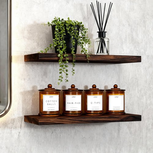 LITIVY 4 Pack Bathroom Organizers and Storage - 16 Oz Glass Qtip Holder & Cotton Pad Dispenser with Lid, Apothecary Jars for Home, Room Decor, Kitchen Organizer (Amber)