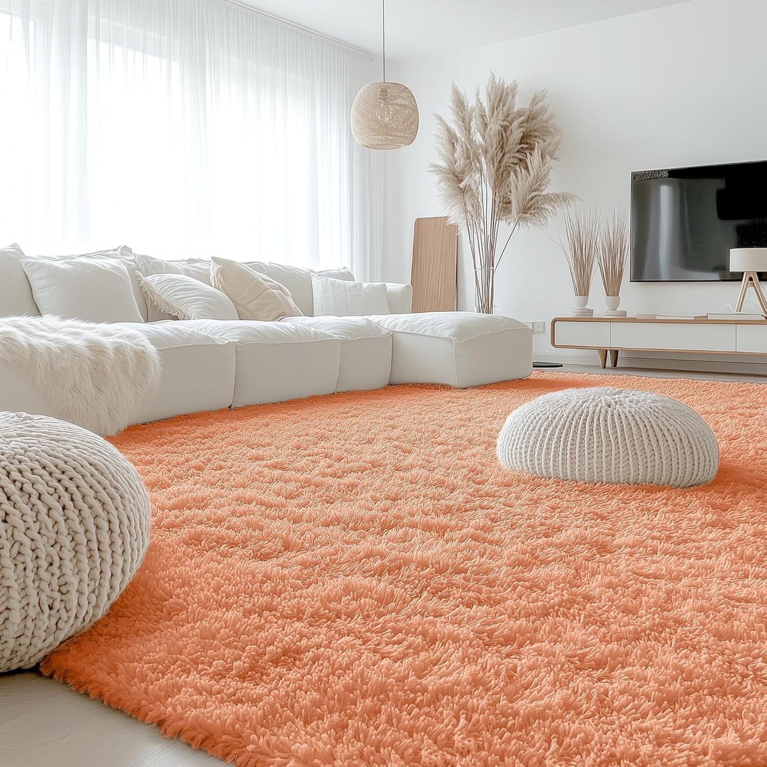 OLANLY Large Area Rug - Soft Fluffy Shaggy Carpet for Living Room & Bedroom - 9x12, Muted Orange