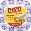 Glad Disposable Paper Plates - Soak Proof & Cut Proof Heavy Duty | 8.5" Diameter, 50 Count Bulk