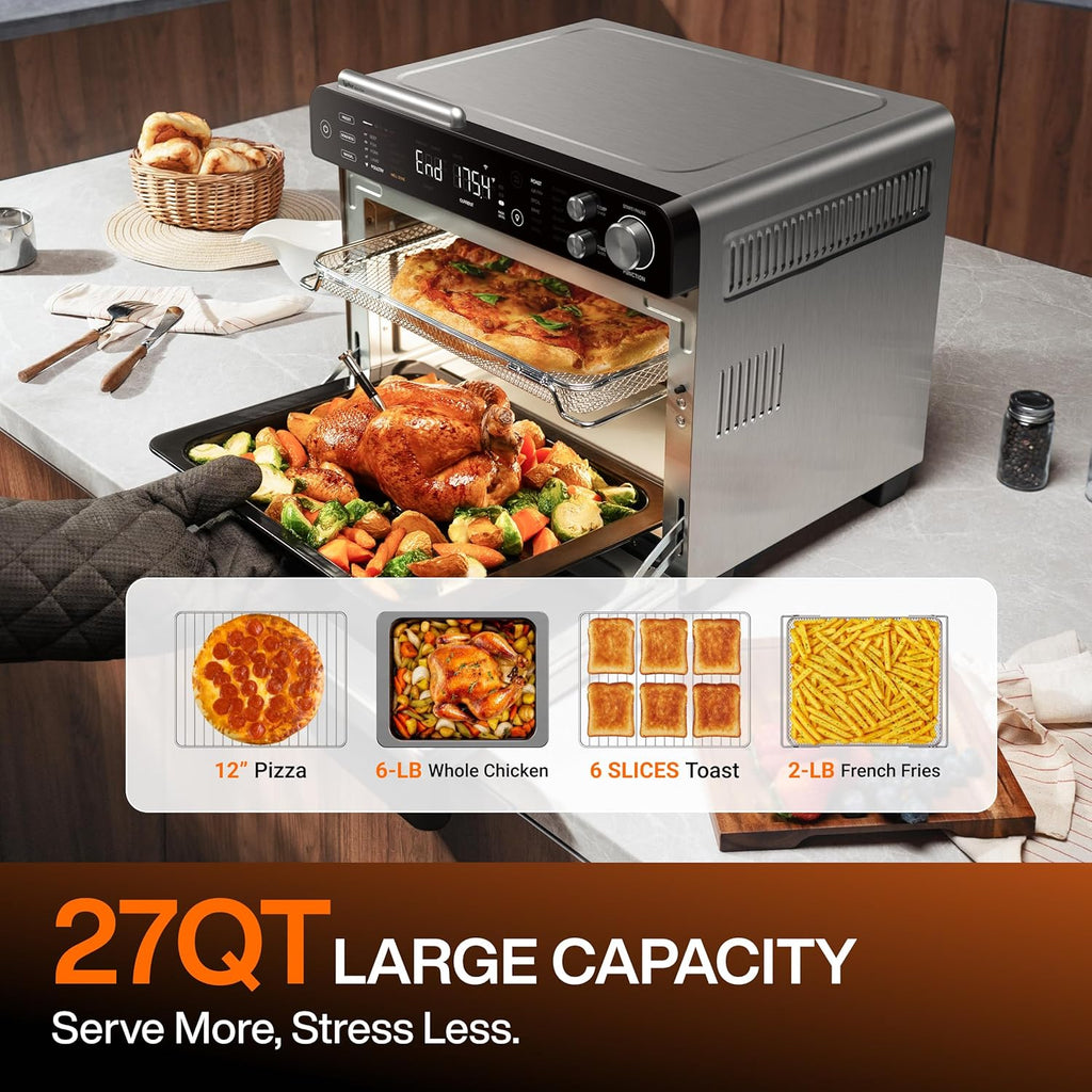 Typhur Sync Oven - 12-in-1 Countertop Air Fryer Toaster Oven Combo | Smart AI Wireless Meat Thermometer, 27QT, Stainless Steel