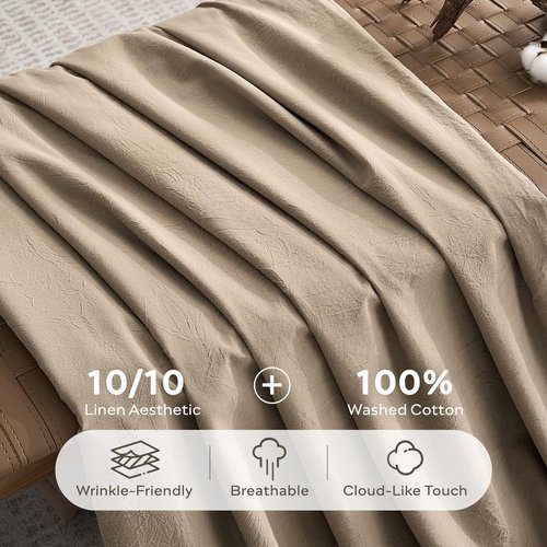 JELLYMONI 100% Washed Cotton Standard Pillowcases Set, 2 Pack Linen-Like Texture Breathable Pillow Covers with Button Closure,Dusty Khaki Standard 20"×26"(Pillows are not Included)