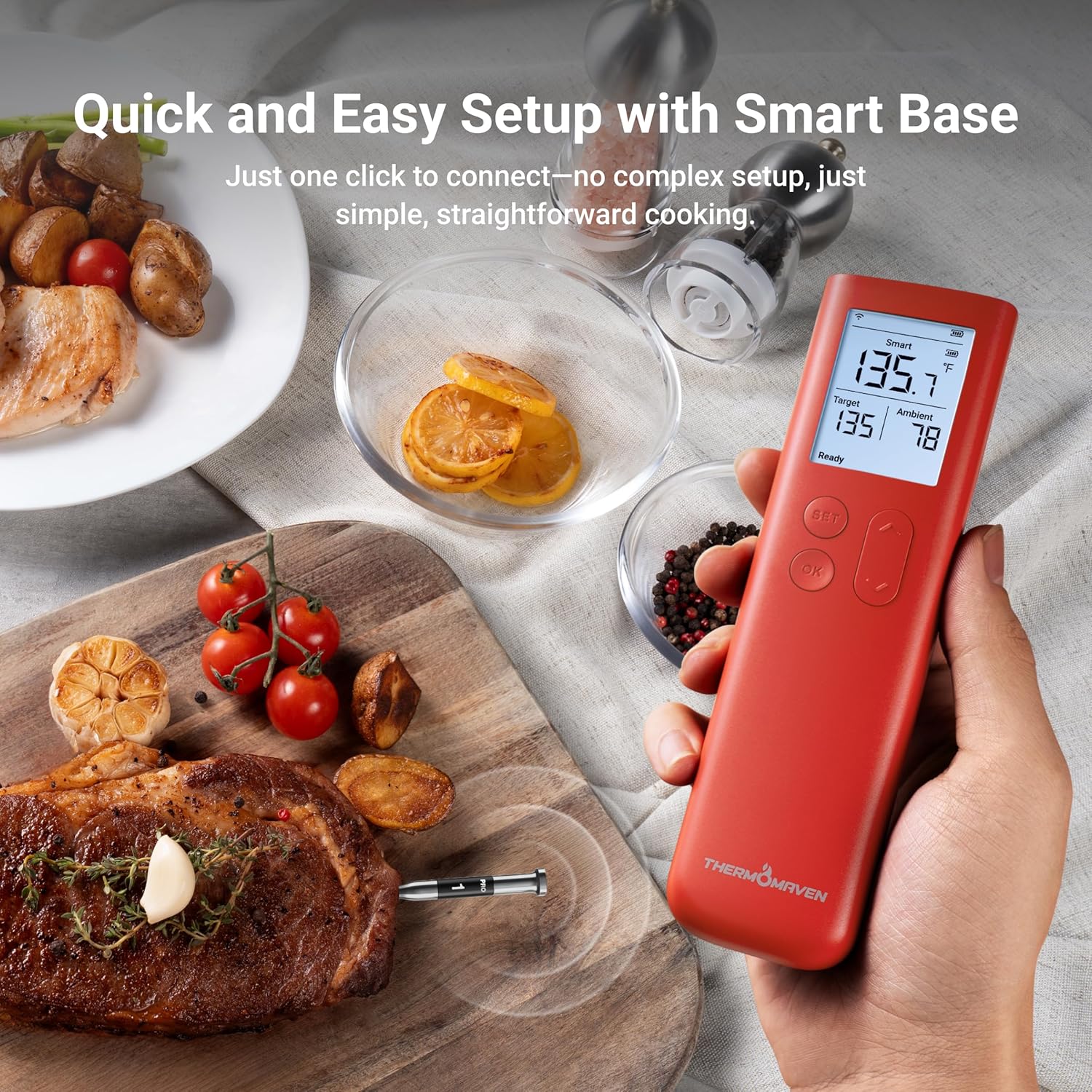 ThermoMaven Smart Bluetooth Meat Thermometer - 10X Enhanced Signal, Certified Accuracy ±0.5°F | WiFi Unlimited Range for BBQ & Grill