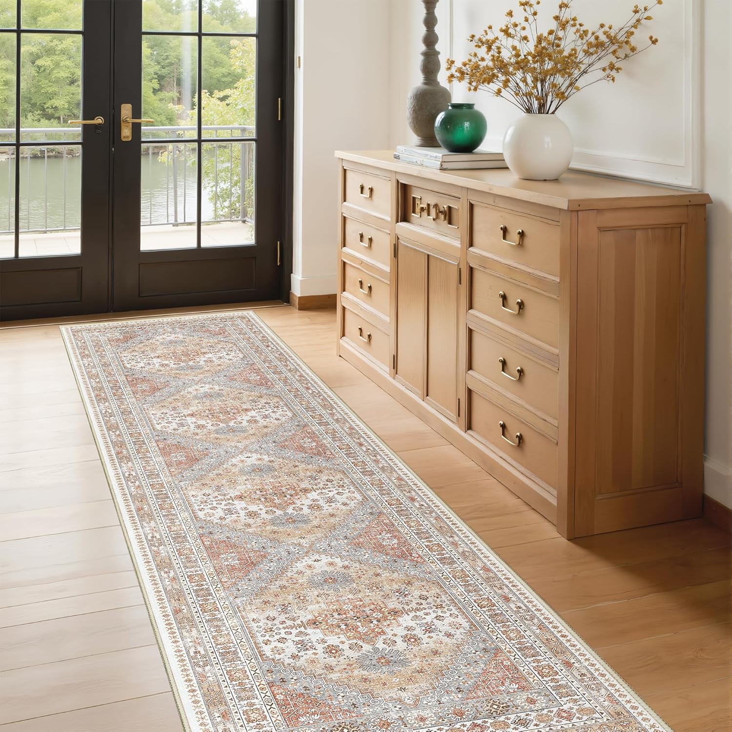 Skiennix Runner Rug - Vintage Non-Slip Washable Hallway Runner | Soft Low Pile 2'x8' Orange