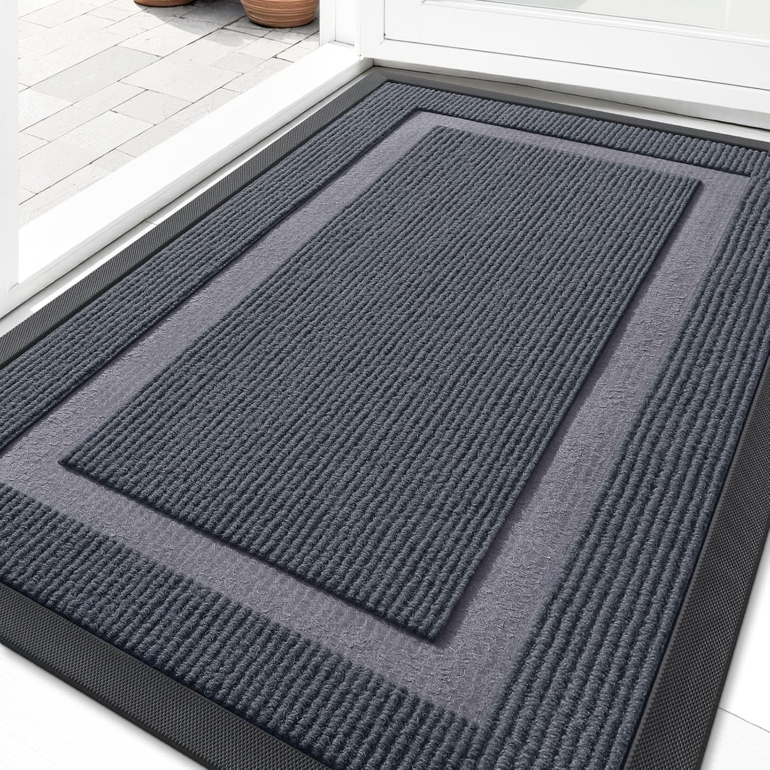 OLANLY Waterproof Front Door Mat - All-Season Indoor/Outdoor Doormat, Sturdy Natural Rubber, 29.5x17, Light Grey