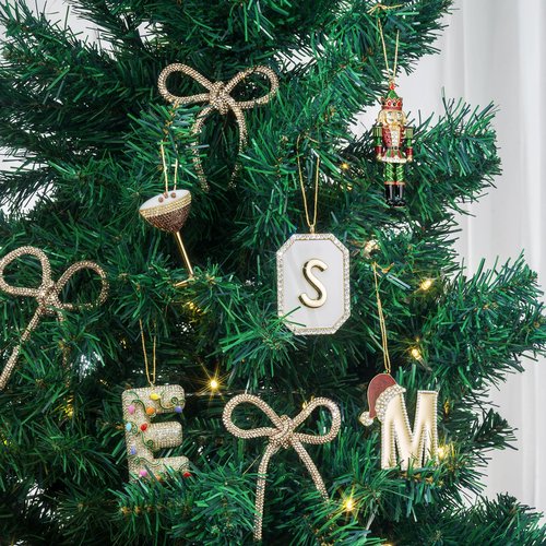 Mrchtmas Christmas Initial Ornament, Letter Ornaments for Xmas Tree,Hanging Christmas Red Hat Ornament for Mother Best Friends Sister Wife