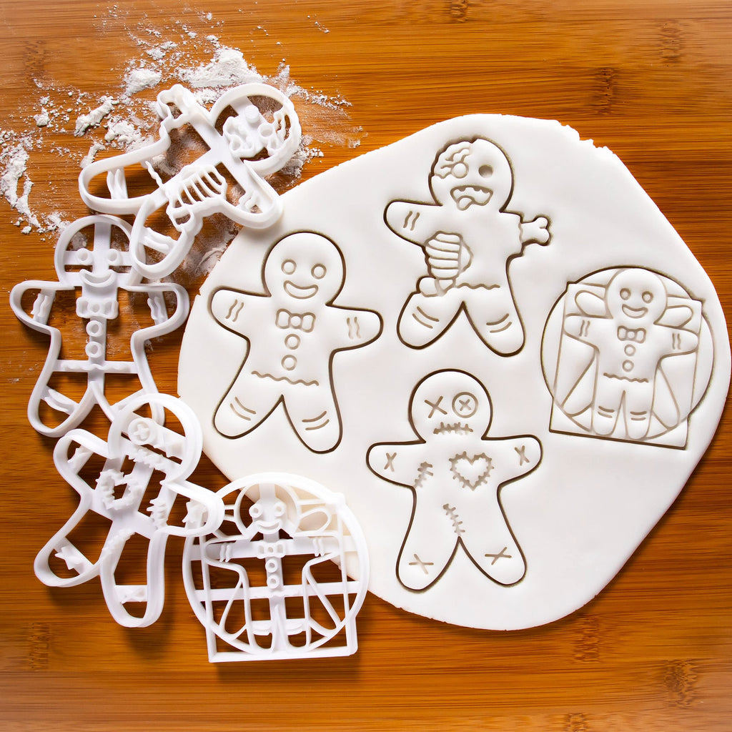 Set of 4 Gingerbread Man cookie cutters (Designs: VooDoo, Happy, Vitruvian and Zombie), 4 pieces - Bakerlogy