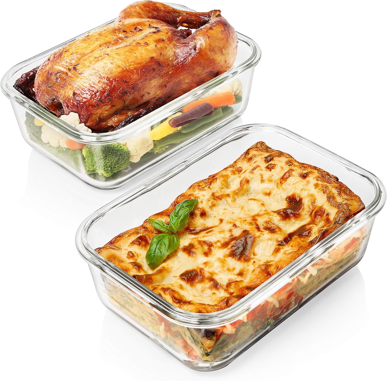 Skiennix Large Glass Food Storage Containers - 4 Piece Set with Locking Lids | BPA Free & Leak Proof, 8 Cups/63 Oz