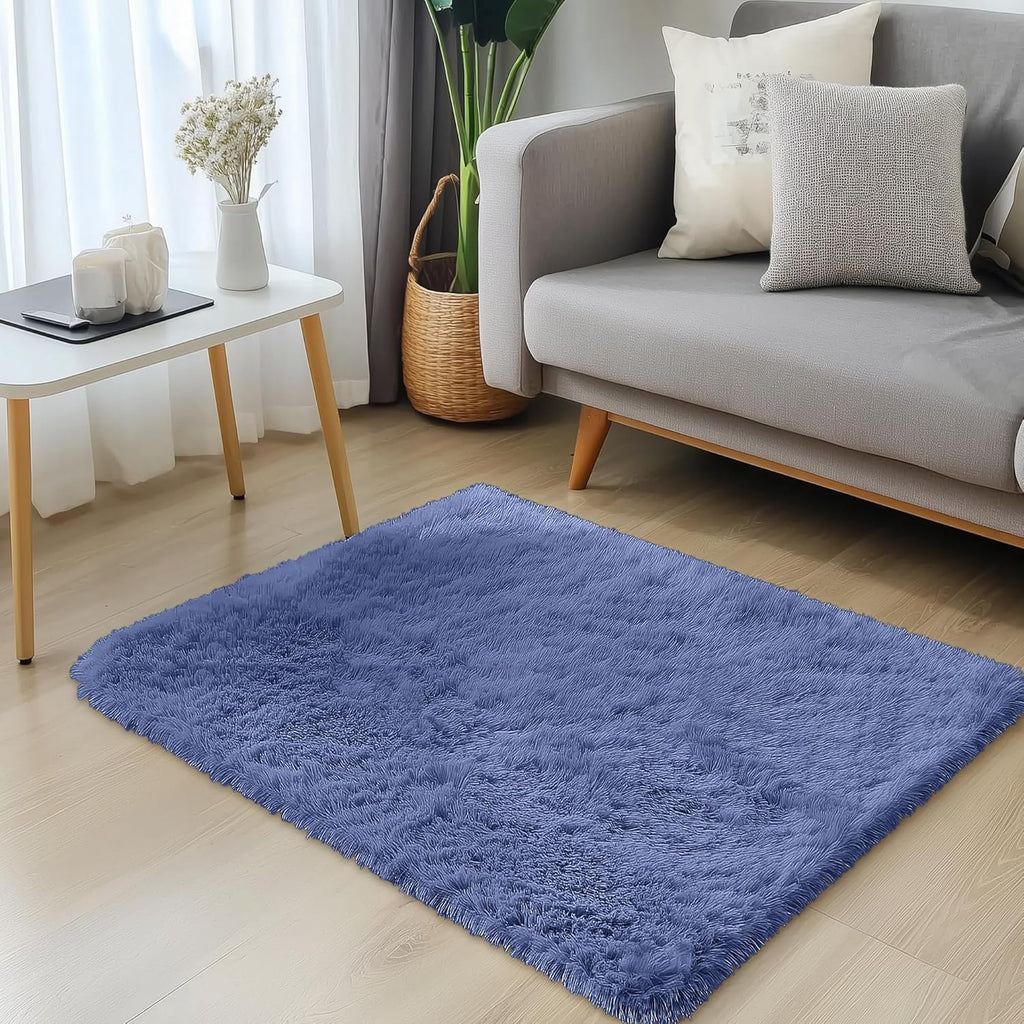 OLANLY Soft Fluffy Shaggy Bedside Rug - Machine Washable Indoor Carpet for Kids | Denim Blue, 2x3 ft