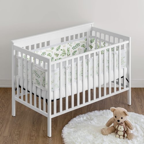 Sweet Jojo Designs + BreathableBaby 2-Piece Breathable Mesh Crib Liner Set (Green Boho Floral Leaf) for Boys/Girls, Baby, Infants/Newborn Nursery (Sage, Bohemian, Watercolor, Botanical, Woodland)