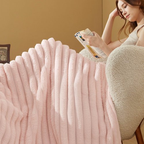 Bedsure Pink Throw Fuzzy Blanket for Couch - 350GSM Super GentleSoft Fluffy Cozy Plush Blankets for Women, Cute Small Fleece Throws for Girls, 50x60 Inches, Wider Striped Design