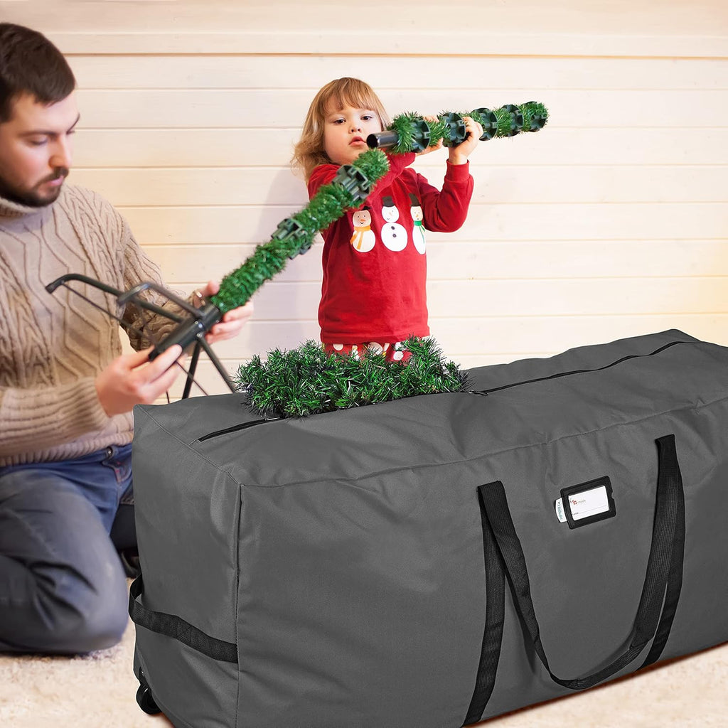 Primode Rolling Tree Storage Bag - Heavy Duty Container with Wheels | Fits Up to 7.5 Ft Disassembled Tree - Gray, 22" H x 16" W x 50" L