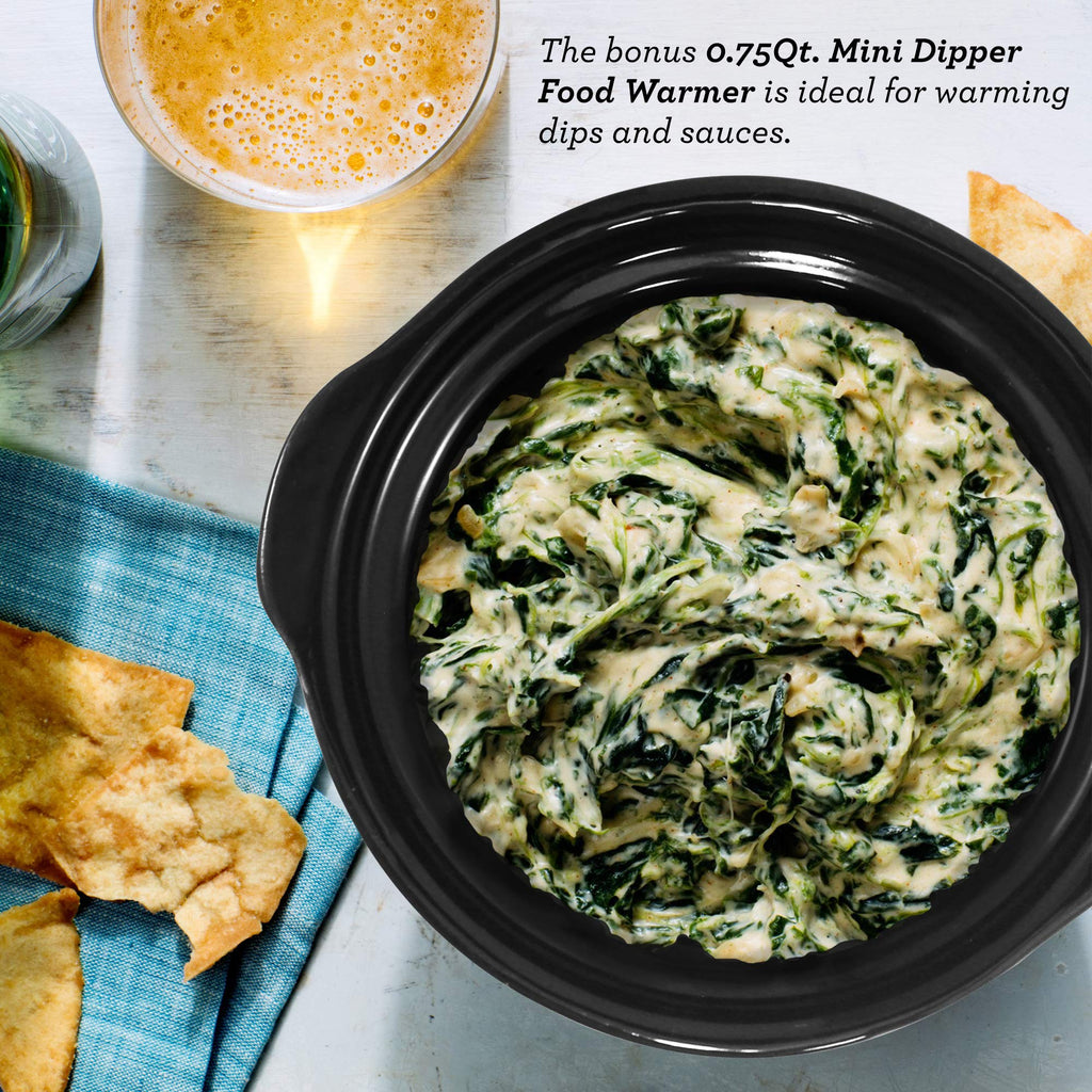 Elite Gourmet MST-500D Electric Slow Cooker, Includes 0.75-Quart Dipper with Adjustable Temp, Entrees, Sauces, Stews & Dips, Dishwasher Safe Glass Lid & Crock, 5 Quart, Stainless Steel