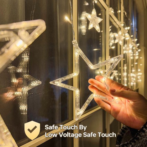 MYGOTO 126L Warm White Star Icicle Lights, 8.2FT Clear Curtain Fairy String with Connectable, Timer 8 Modes Memory, Waterproof Hanging for Christmas,Ramadan,Party,Wedding Indoor Outdoor Decorations