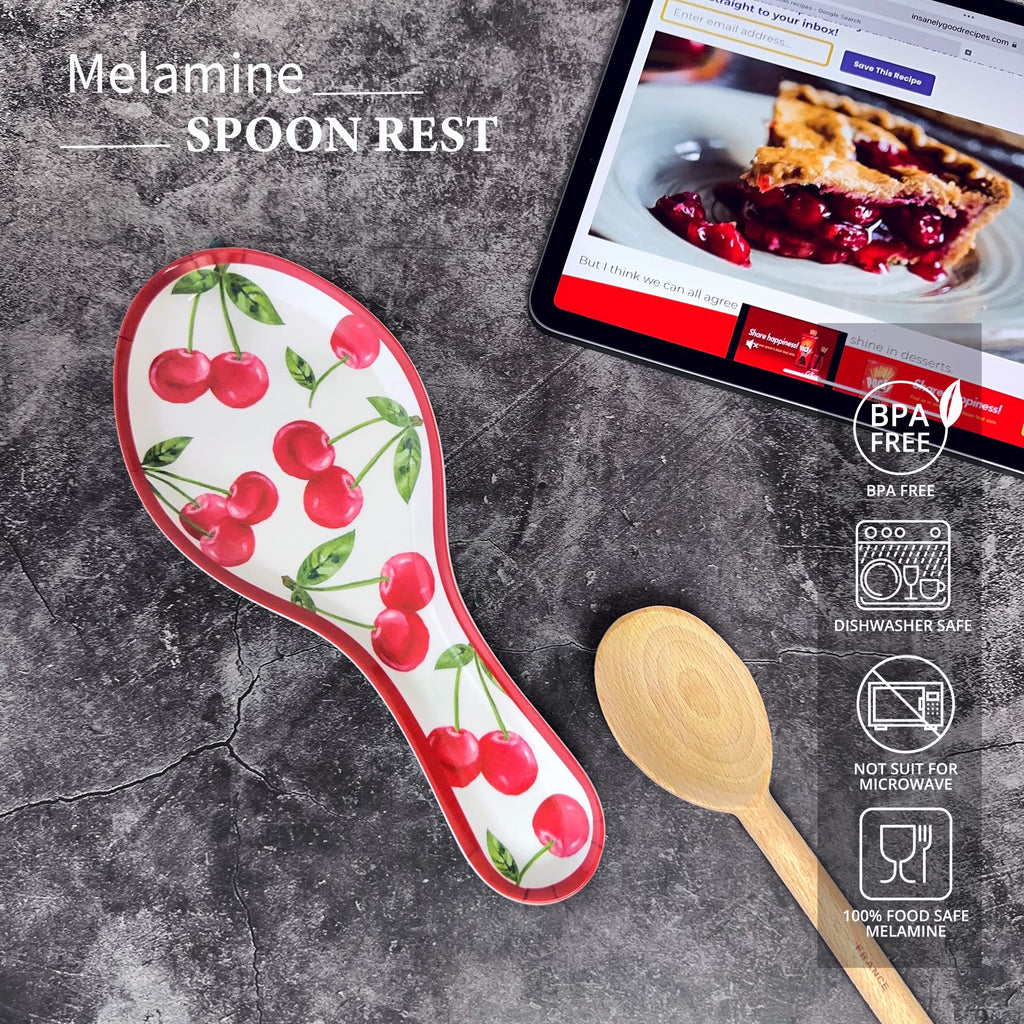UPware Cherry Melamine Spoon Rest, Cooking Spoon Holder for Stove Top, Kitchen Counter, and Dining Table, 9.625 Inch, Red
