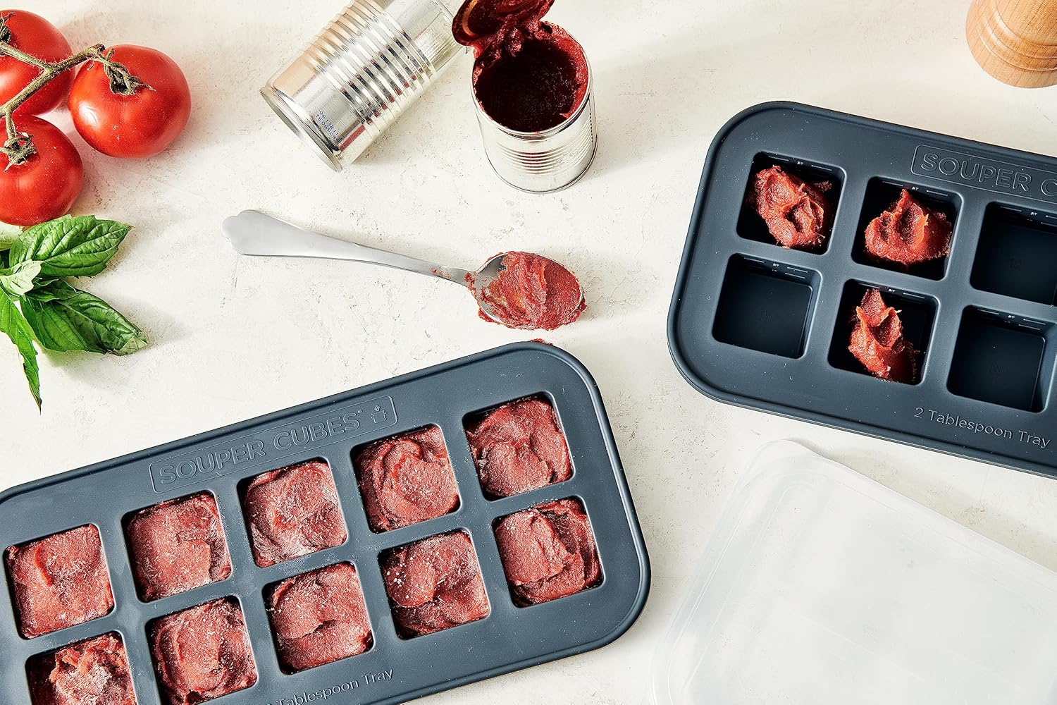 Souper Cubes Silicone Freezer Molds - Store Garlic, Herbs & More - Charcoal - 2-Pack