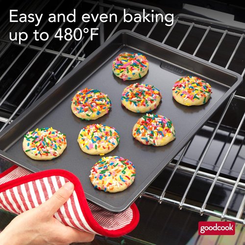 GoodCook PRO Medium Baking Sheet Pan - Nonstick, Scratch-Resistant Carbon Steel | 10 x 15-Inch, Gray, Oven Safe to 480°F