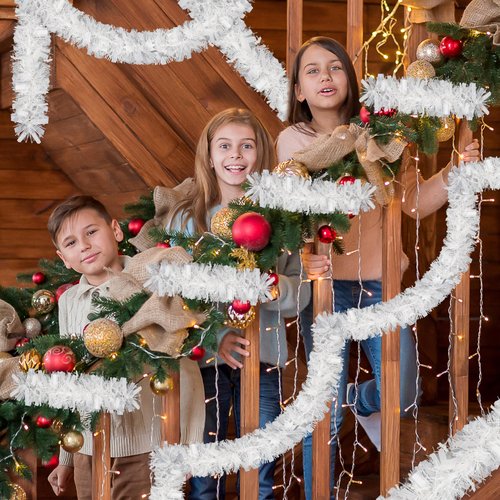 70 Ft Christmas Tinsel Garland Metallic Tinsel Twist Garland Glitter Christmas Tree Hanging Decorations for New Year Party Birthday Holiday Indoor Outdoor Supplies (White)
