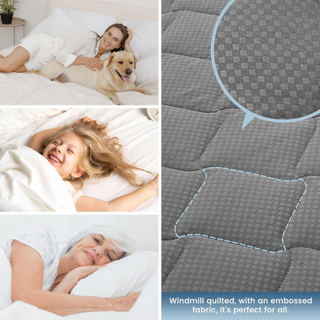 Sleep Zone Waterproof Mattress Protector Pad - Breathable Twin Size Topper with Deep Pockets | Hotel Quality, Machine Washable, Grey