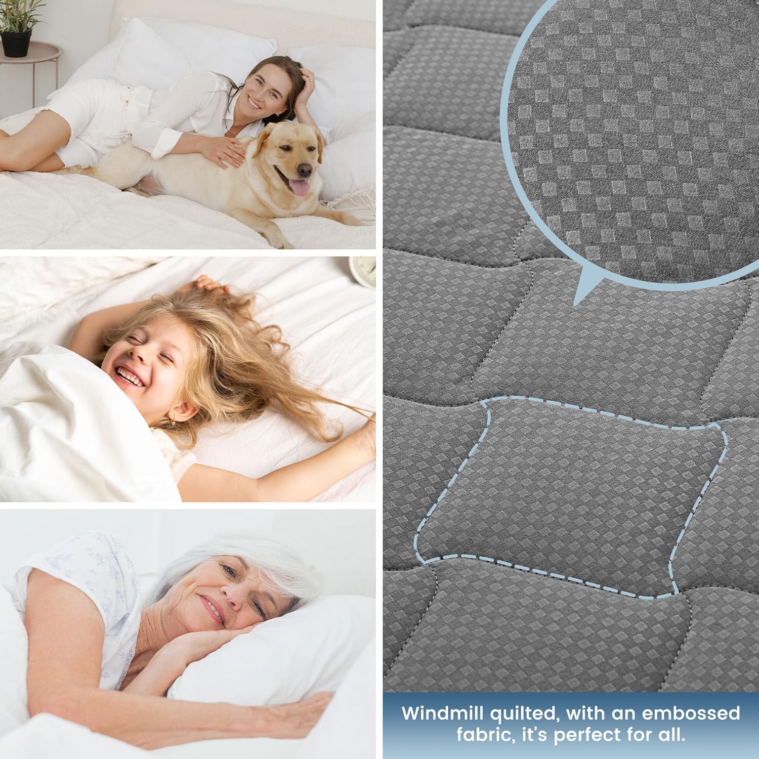 Sleep Zone Waterproof Mattress Protector Pad - Breathable Twin Size Topper with Deep Pockets | Hotel Quality, Machine Washable, Grey