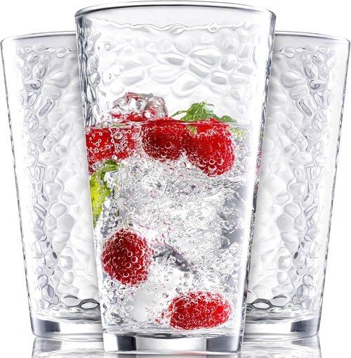 **Regine Switzerland Hammered Glass Cups - 16oz Dishwasher Safe Cocktail Glasses | Set of 10 Clear Stemmed Drinkware**