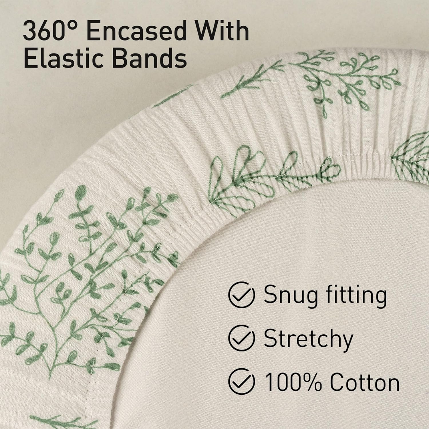 Skiennix Muslin Bassinet Fitted Sheets - Soft Cotton Baby Mattress Sheet Set, 360° Snug Fit, Universal Design (Bright Leaves)
