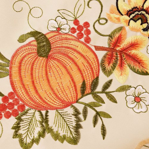 Simhomsen Large Embroidered Oval Fall Autumn Harvest Pumpkins Tablecloth for Thanksgiving (Oval 57×118 inches)