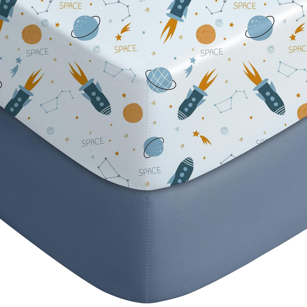 Yoofoss Fitted Baby Crib Sheets - Super Soft Microfiber 2-Pack for Standard Crib & Toddler Mattress | Blue Rocket 28x52x8in
