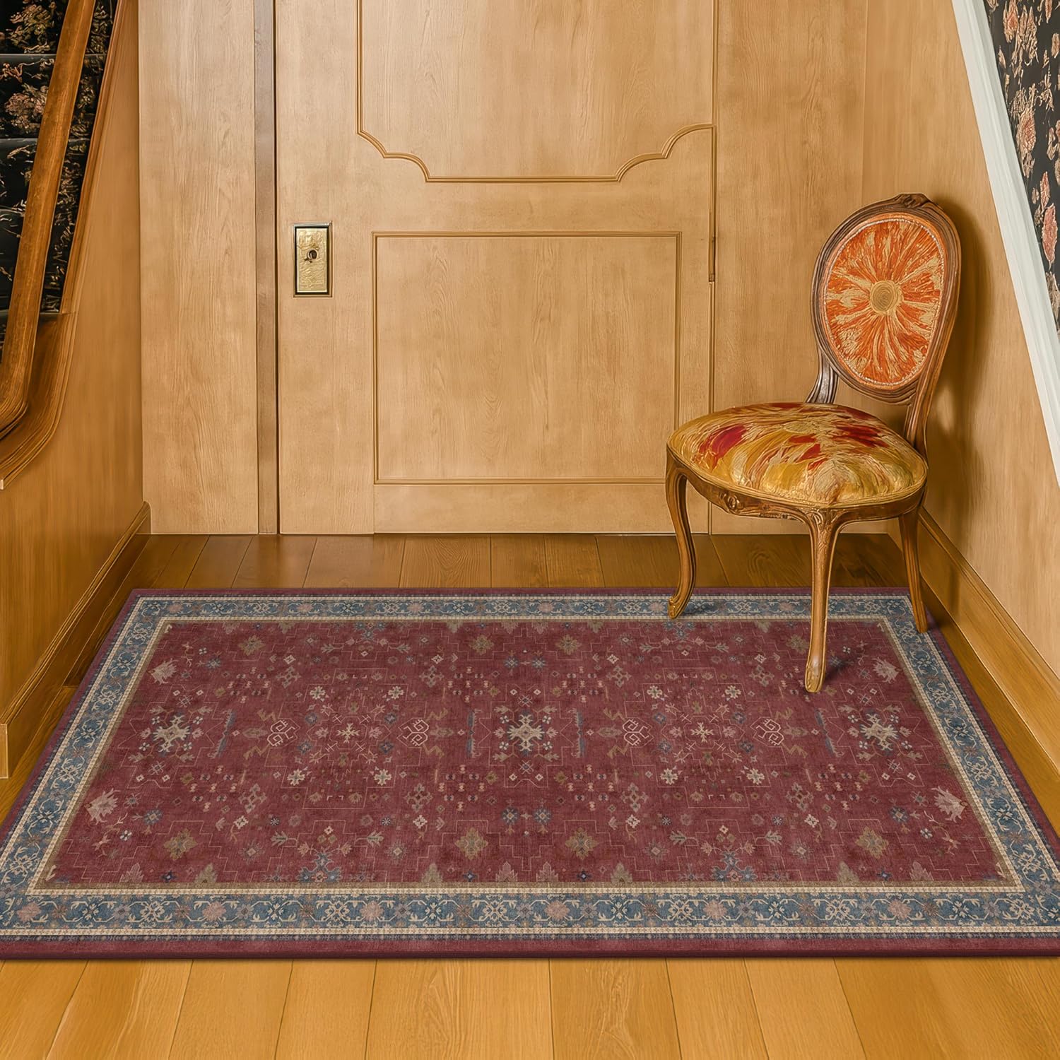 Regine Switzerland Burgundy Washable Rug - Non-Slip, Stain & Fade Resistant | 2x3 Entryway & Kitchen Decor